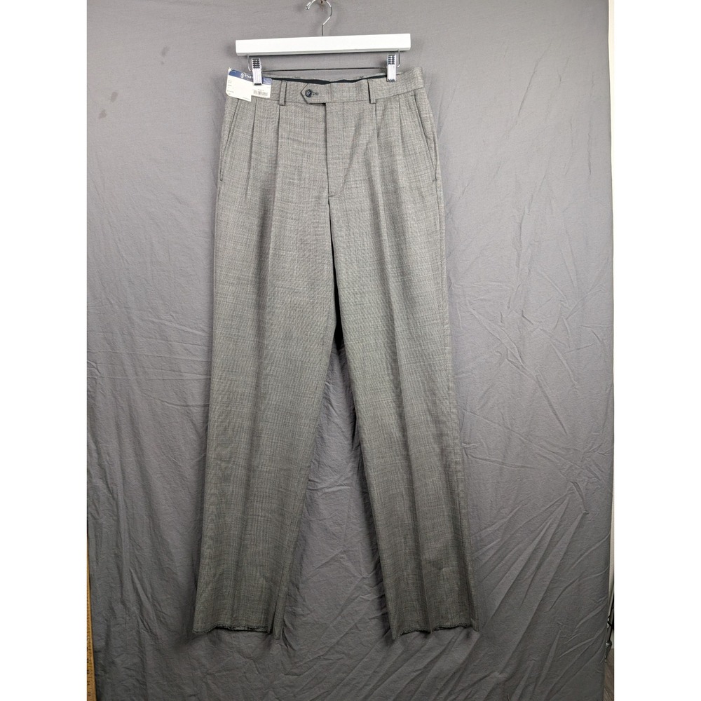 Stafford Signature Mens 32 Short‎ Pleated Dress Pants Gray 100% WooL